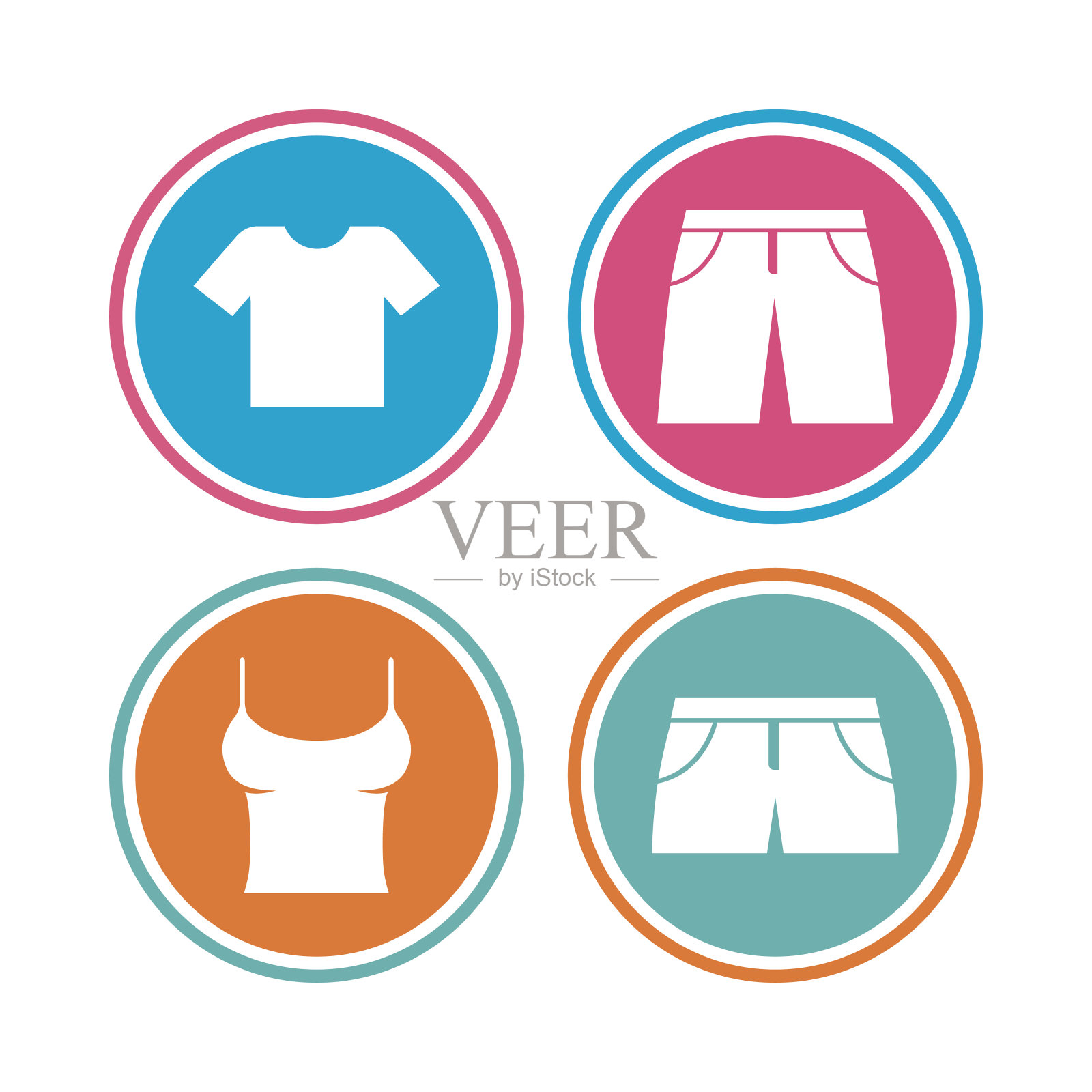 衣服的迹象。t恤、裤子和短裤。插画图片素材