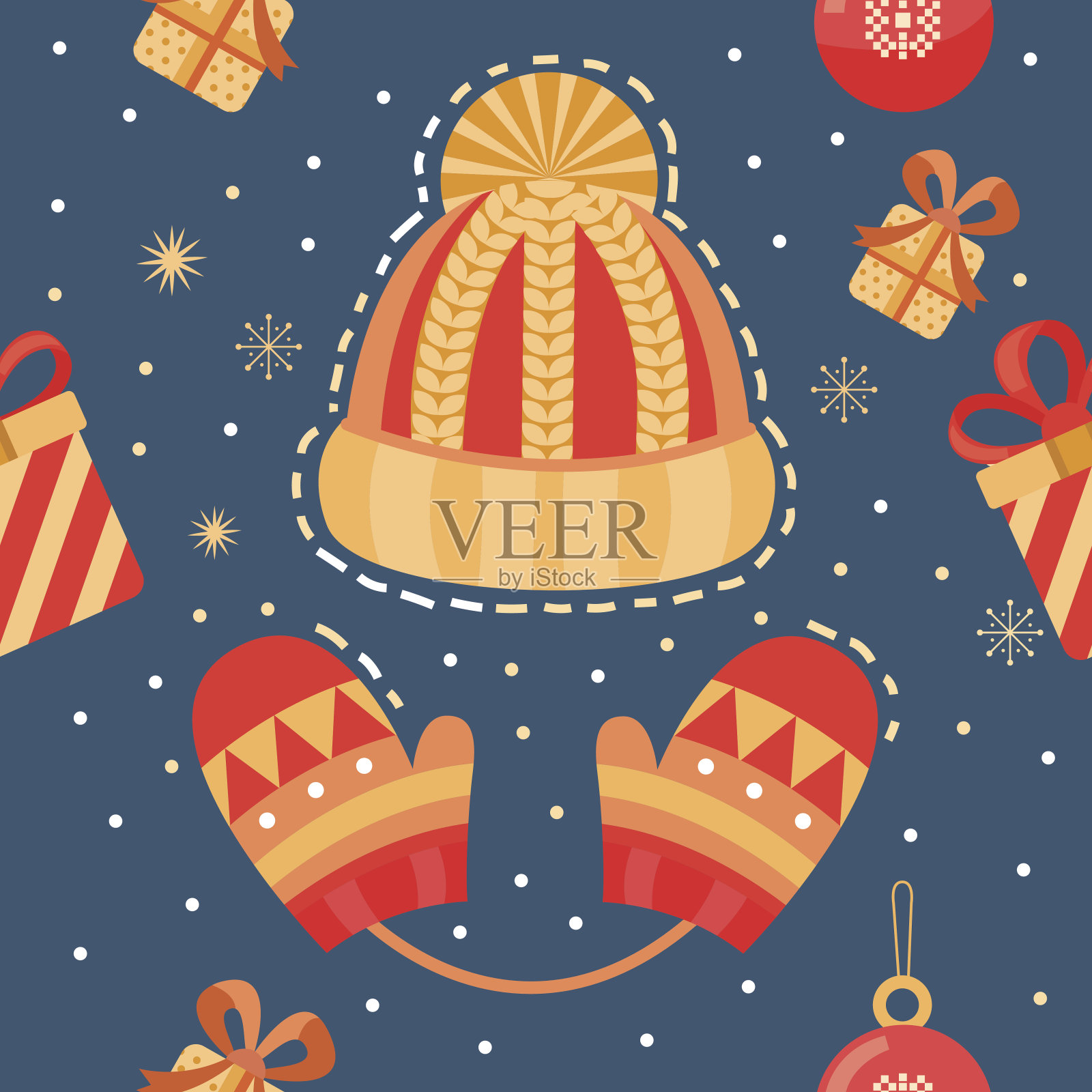 圣诞冬季矢量无缝图案。插画图片素材