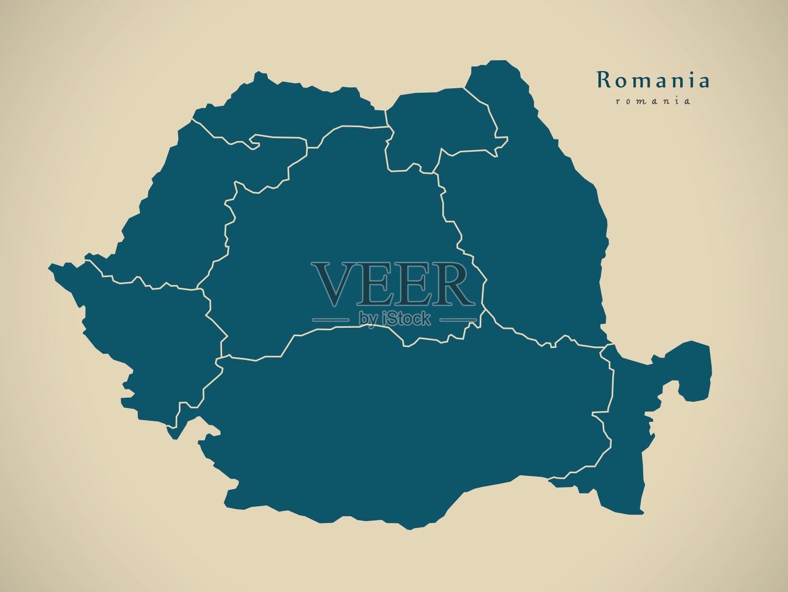 现代地图-罗马尼亚与地区RO插图照片摄影图片