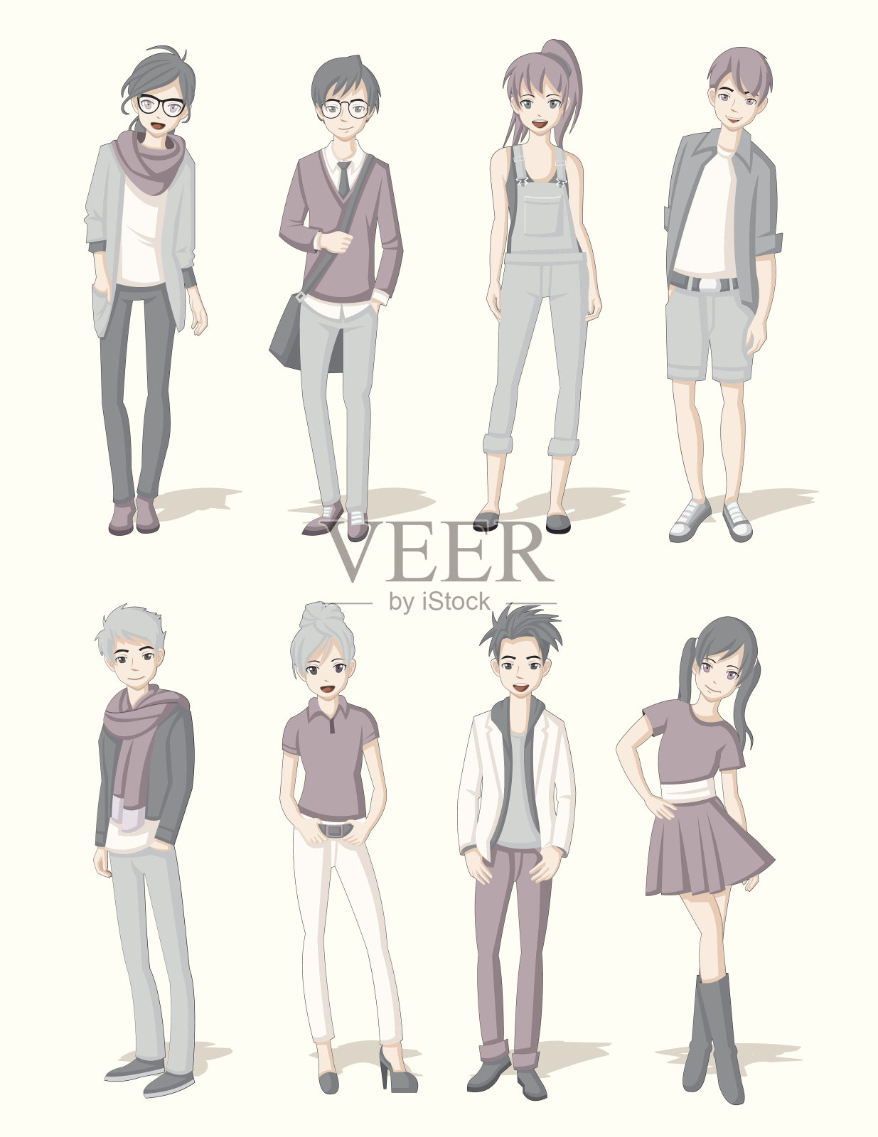 一群卡通青年插画图片素材