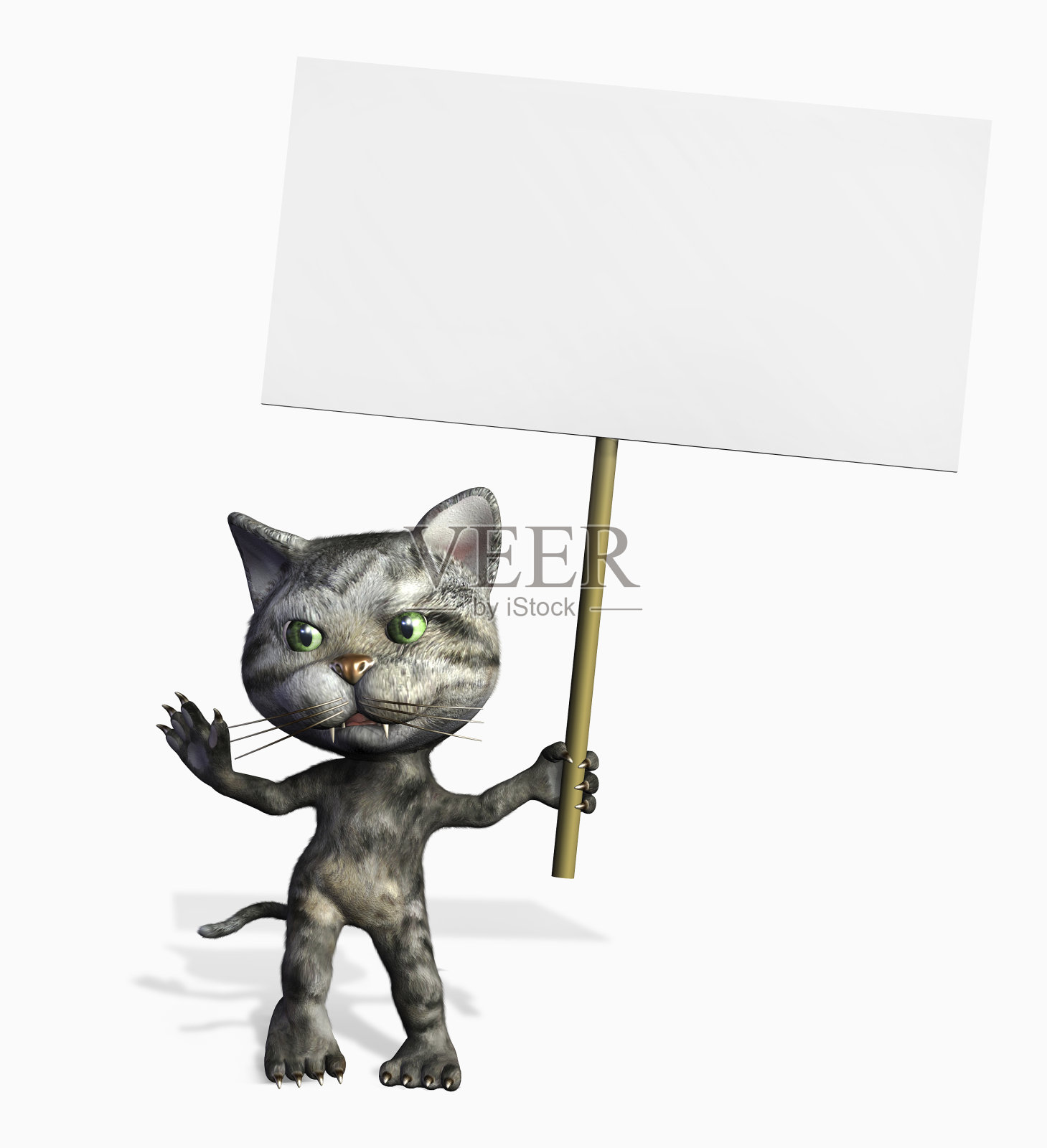 卡通猫拿着一个空白标志-包括剪报路径照片摄影图片