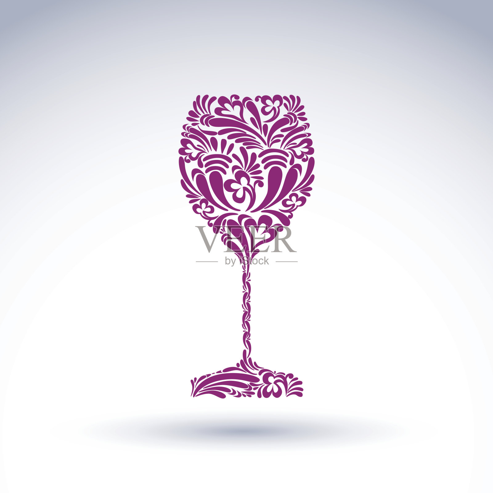 创意高脚杯与花卉民族图案，放松和酒精设计元素图片