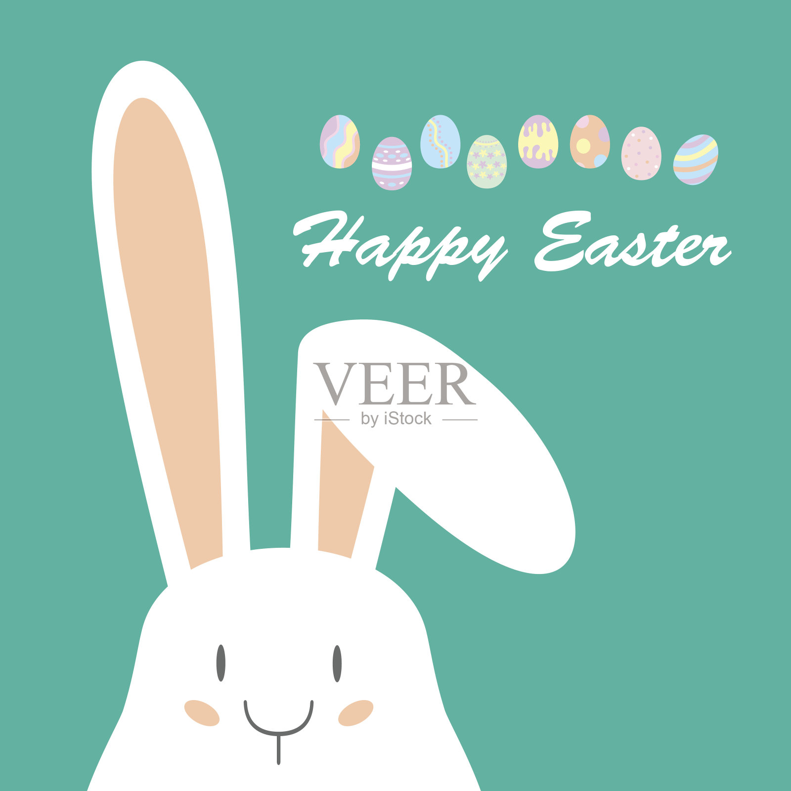 复活节快乐，兔子给小朋友们带来了彩蛋。明信片的插画图片素材