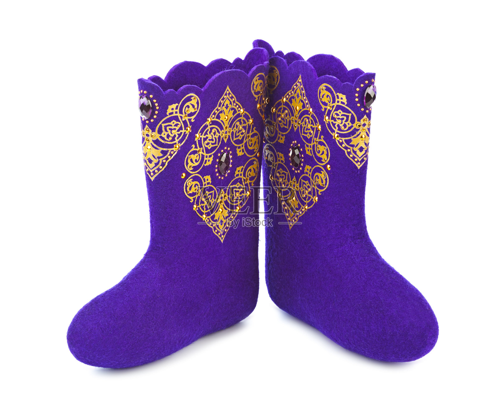 带装饰的毛毡靴照片摄影图片