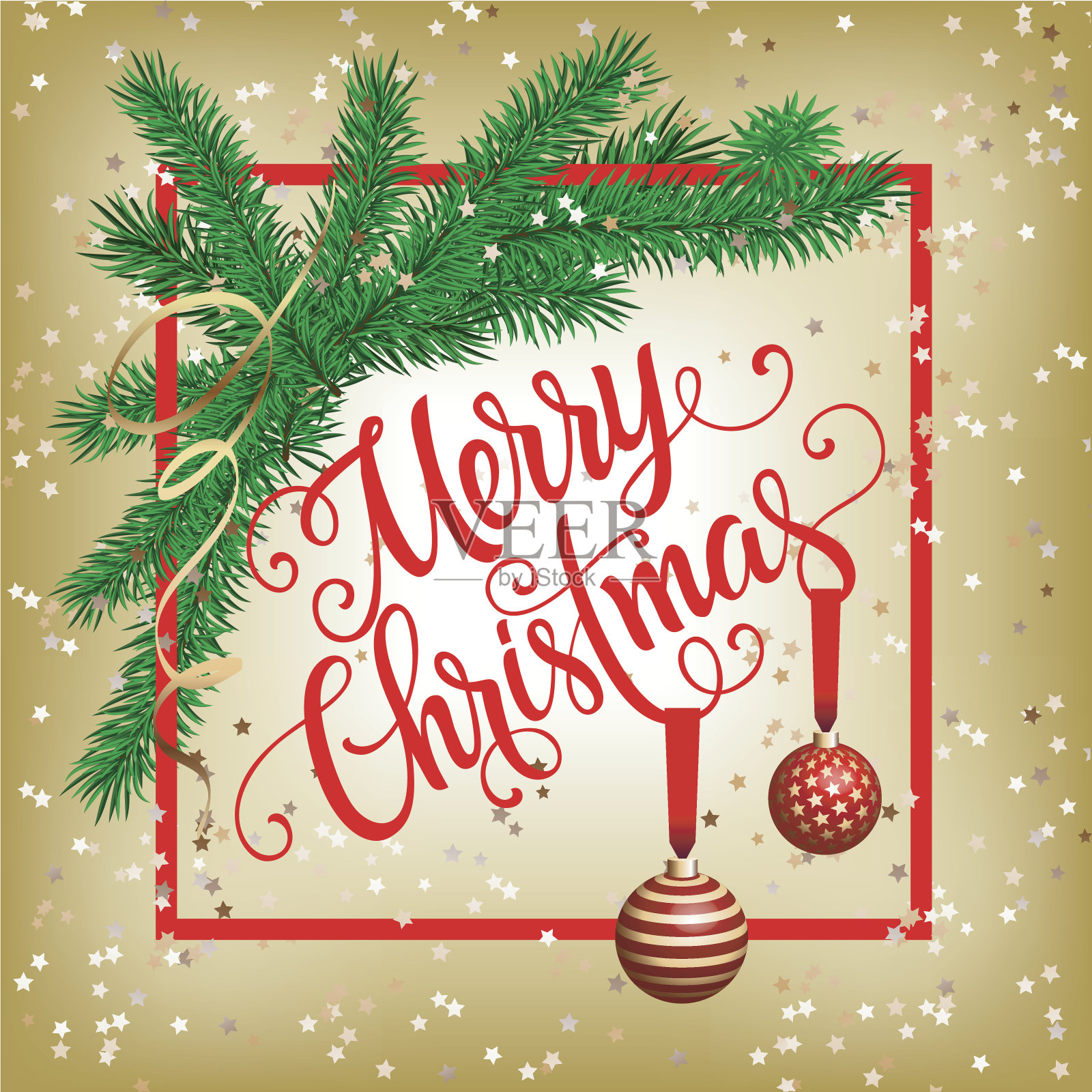 用杉树枝写的圣诞快乐插画图片素材