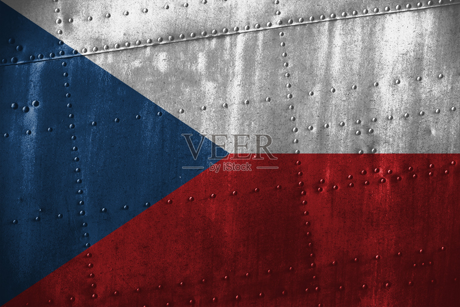 金属纹理或背景与捷克共和国国旗照片摄影图片