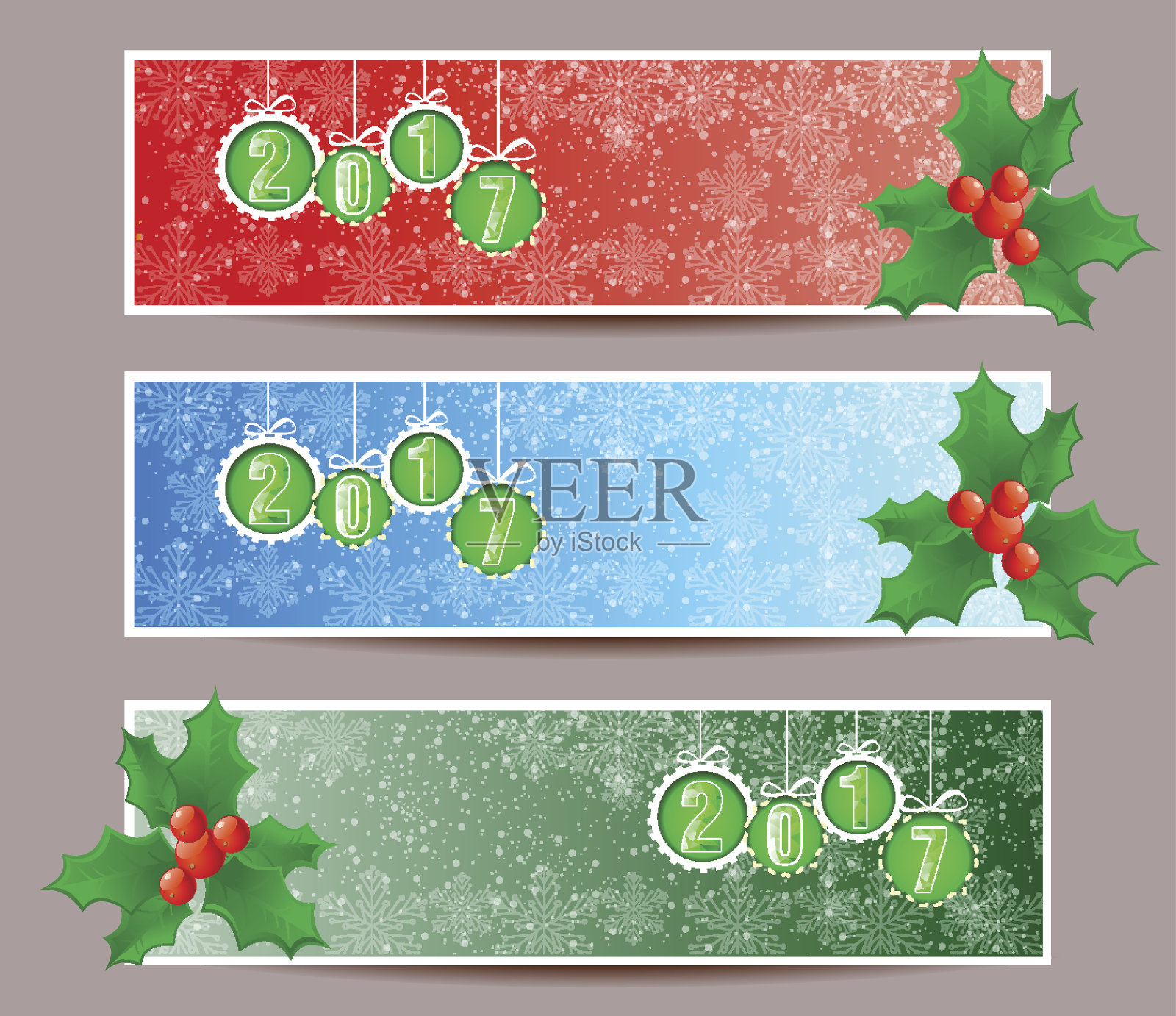 三个横幅，新年和圣诞快乐插画图片素材