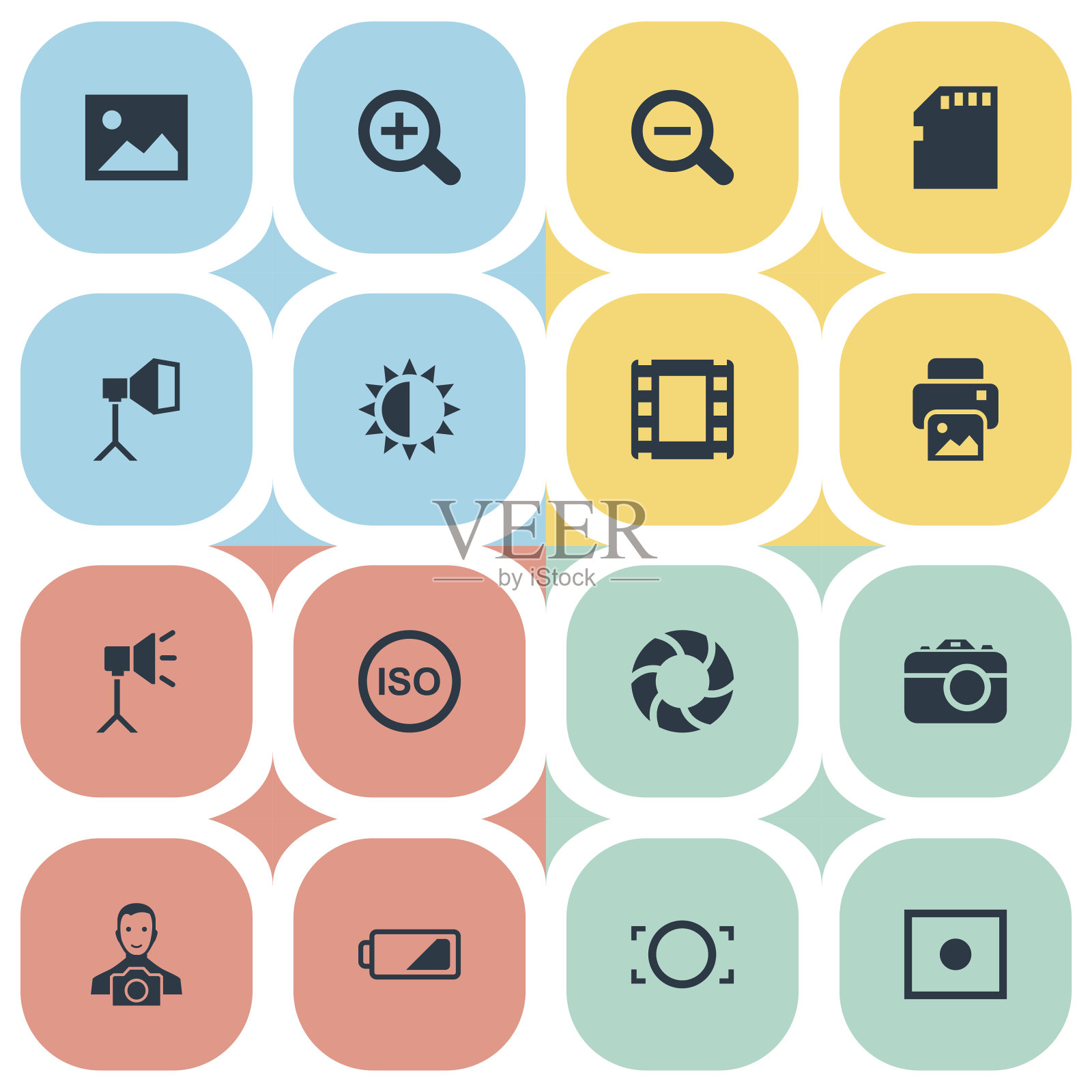 一套16个简单的摄影图标。图标素材