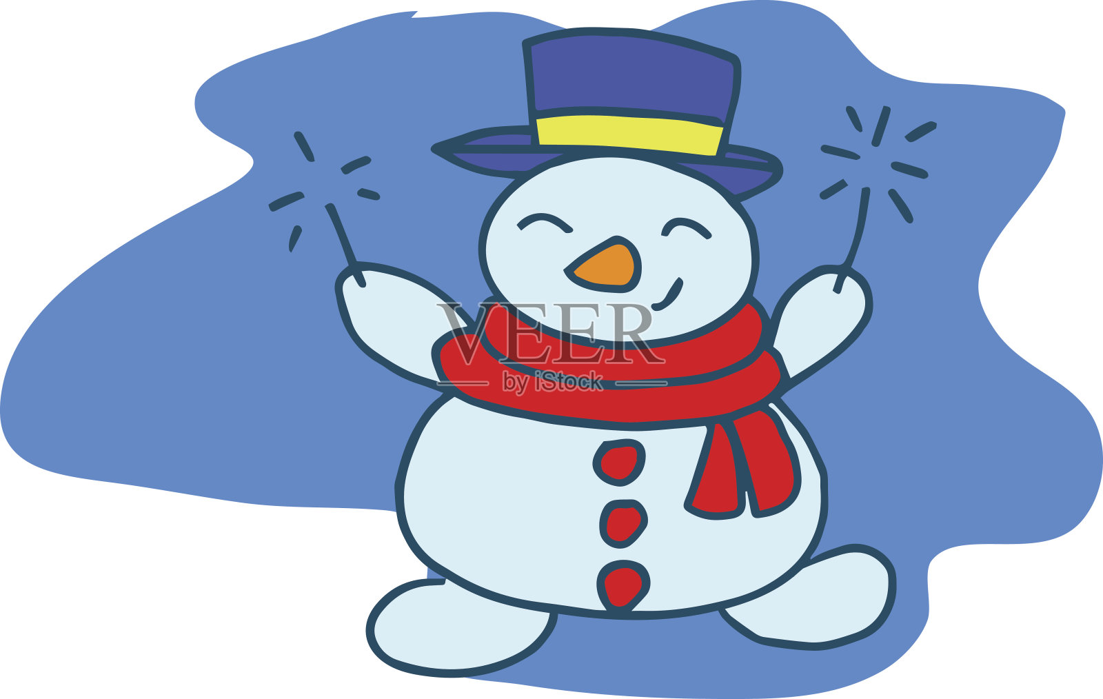 卡通雪人与烟花圣诞节设计元素图片