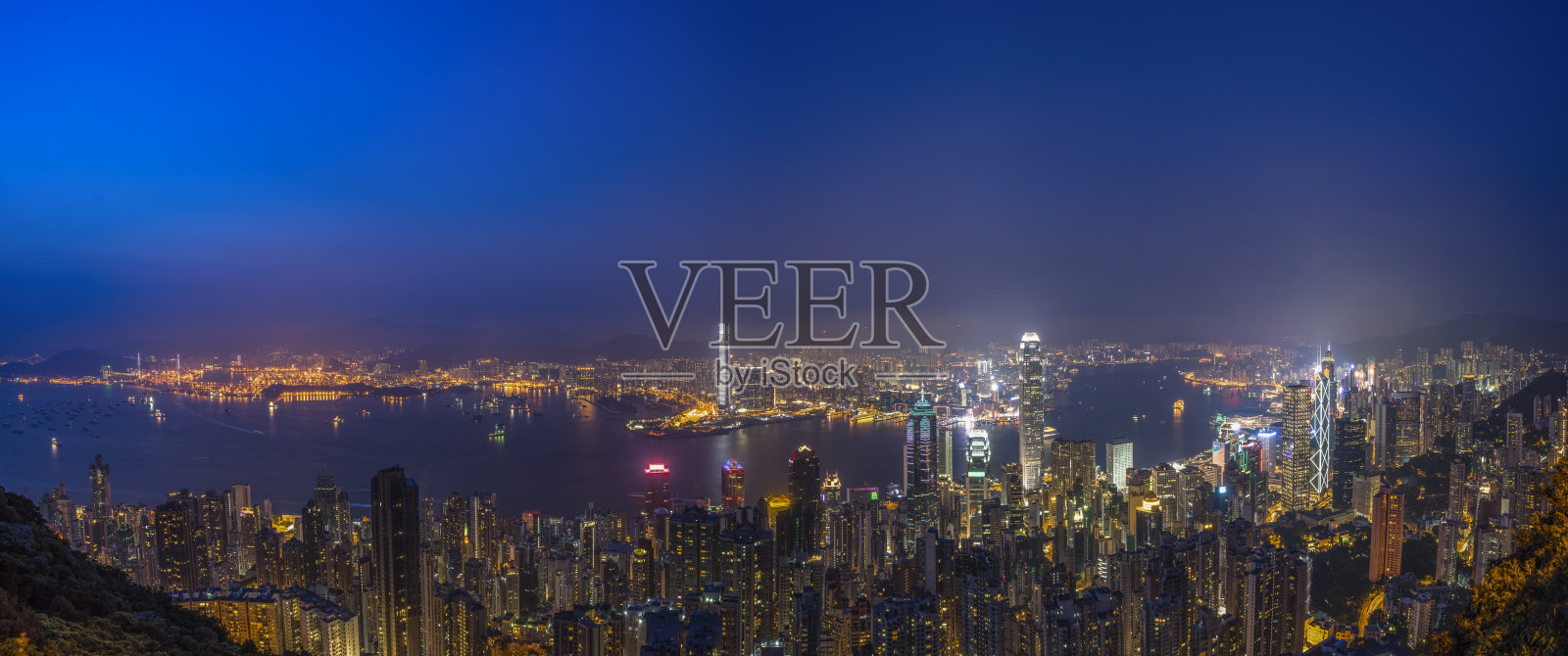 香港岛全景夜景照片摄影图片