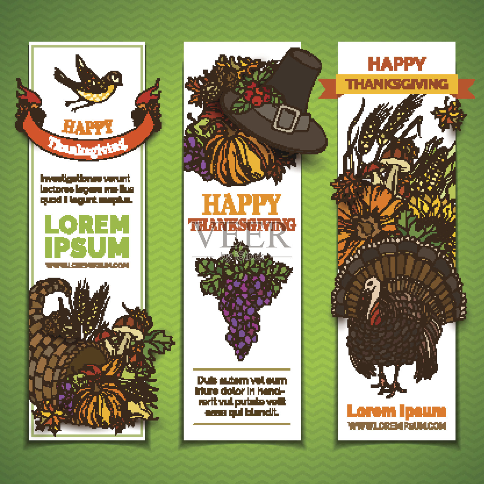 矢量设置的感恩节垂直横幅。插画图片素材