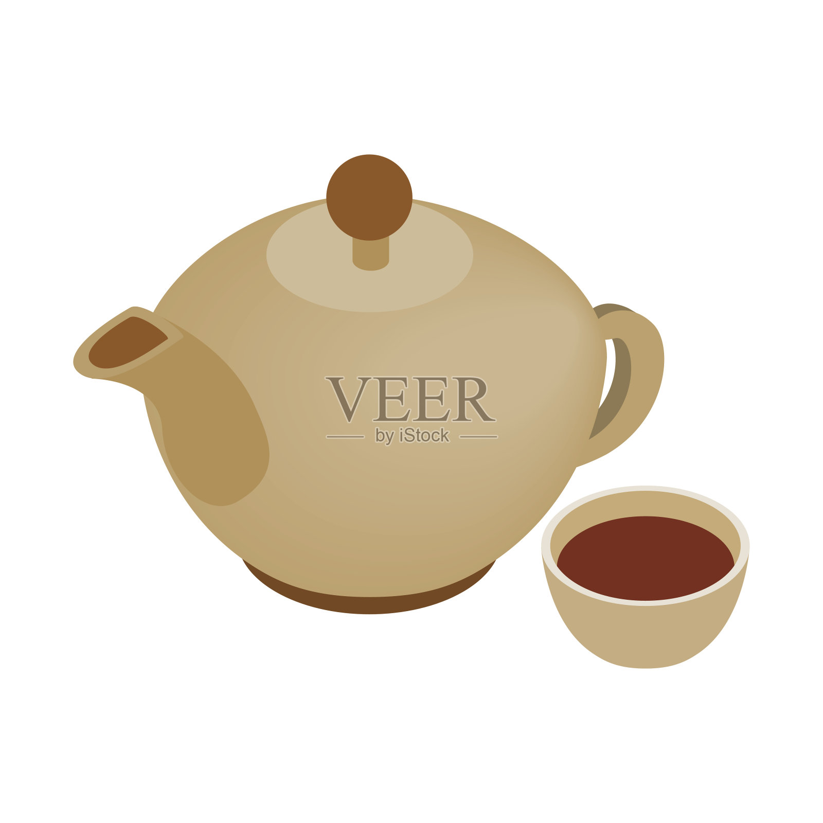 茶壶和杯子等距图标设计元素图片