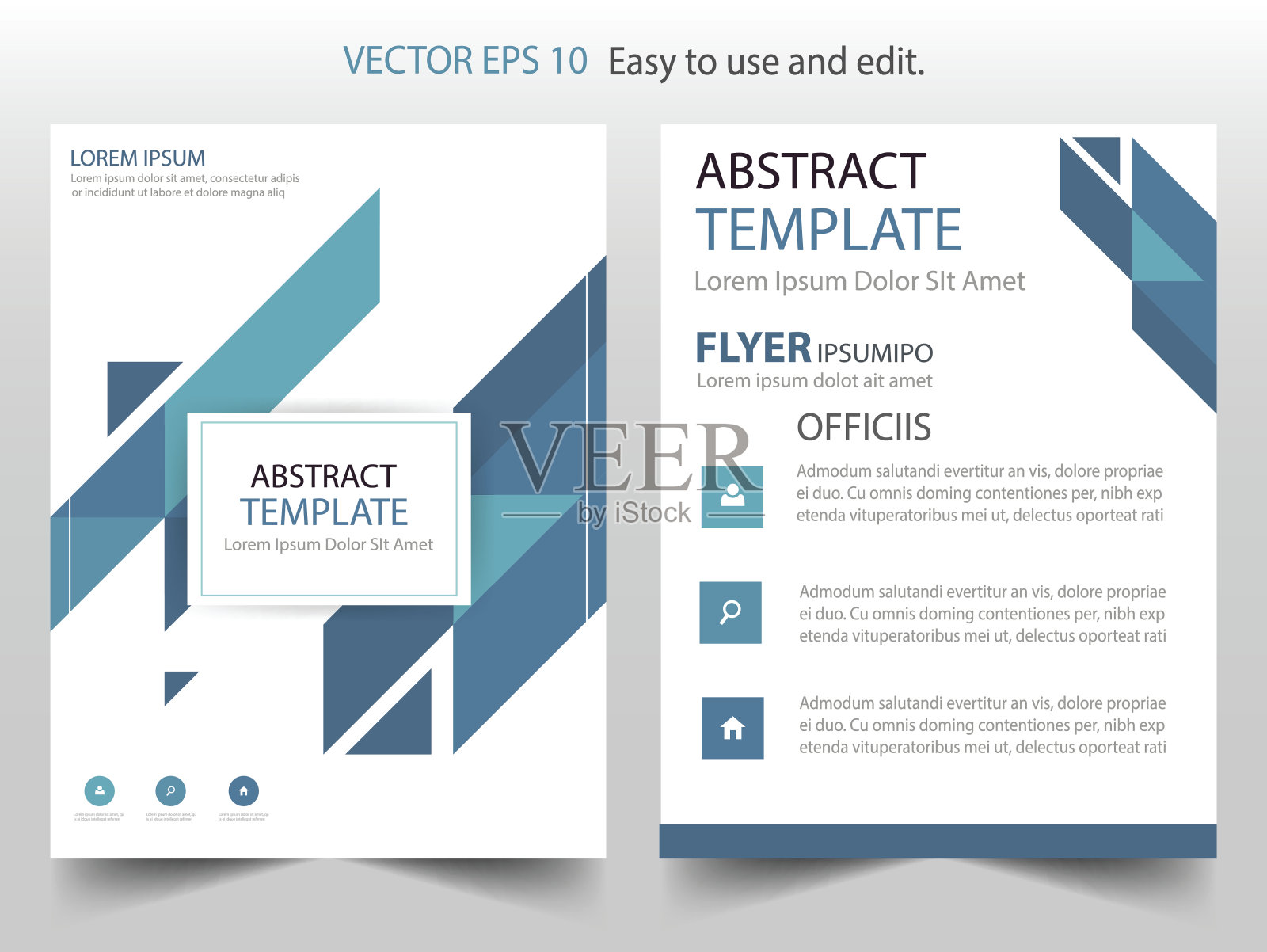 蓝色抽象三角形年报宣传册设计模板向量业务设计模板素材