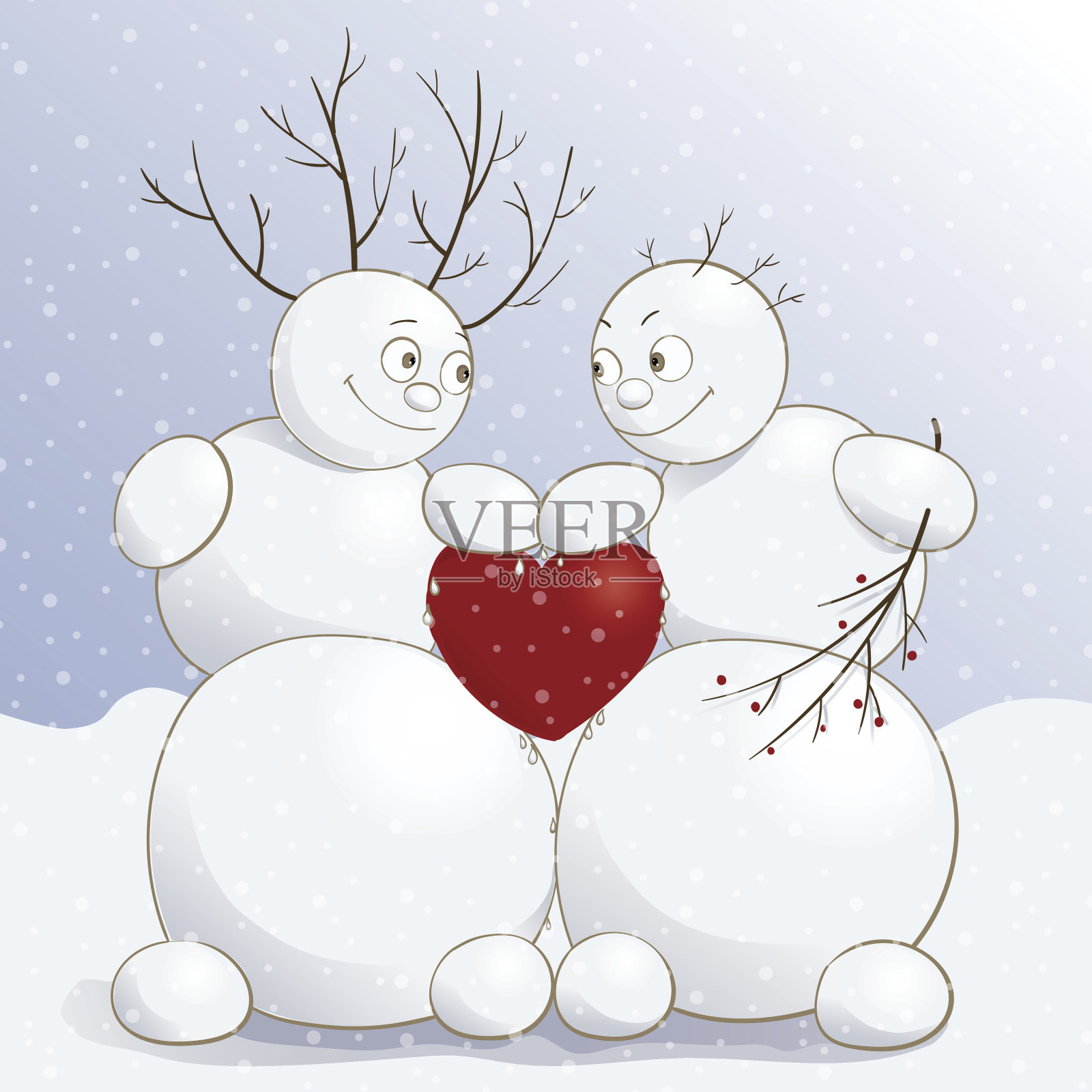 矢量插图可爱多情雪人与心设计元素图片