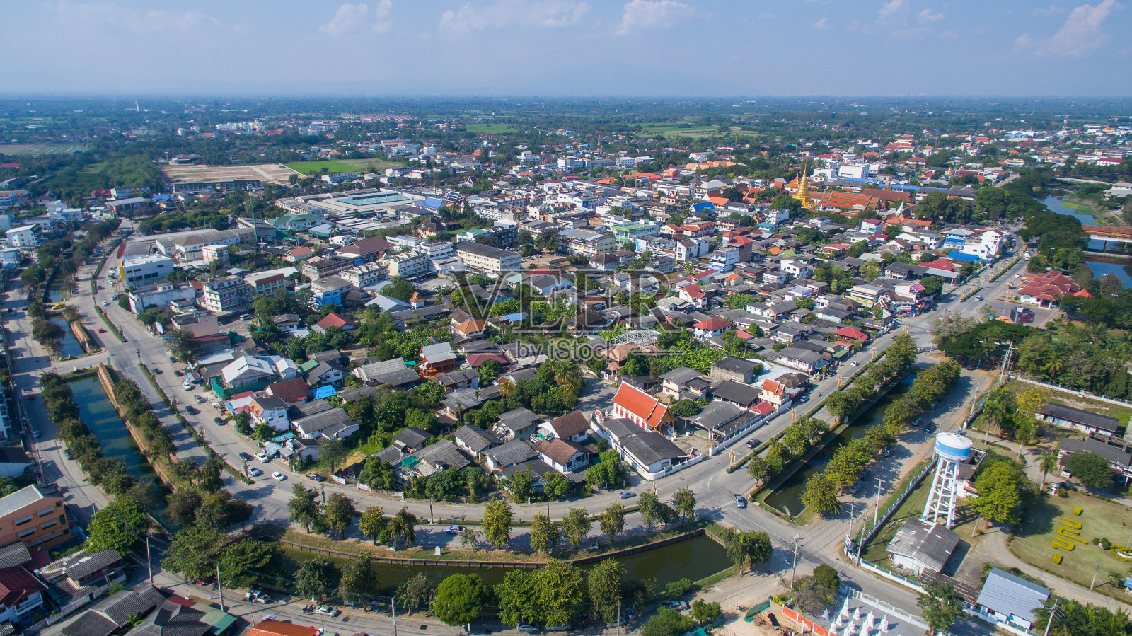 泰国北部的lamphun市鸟瞰图照片摄影图片