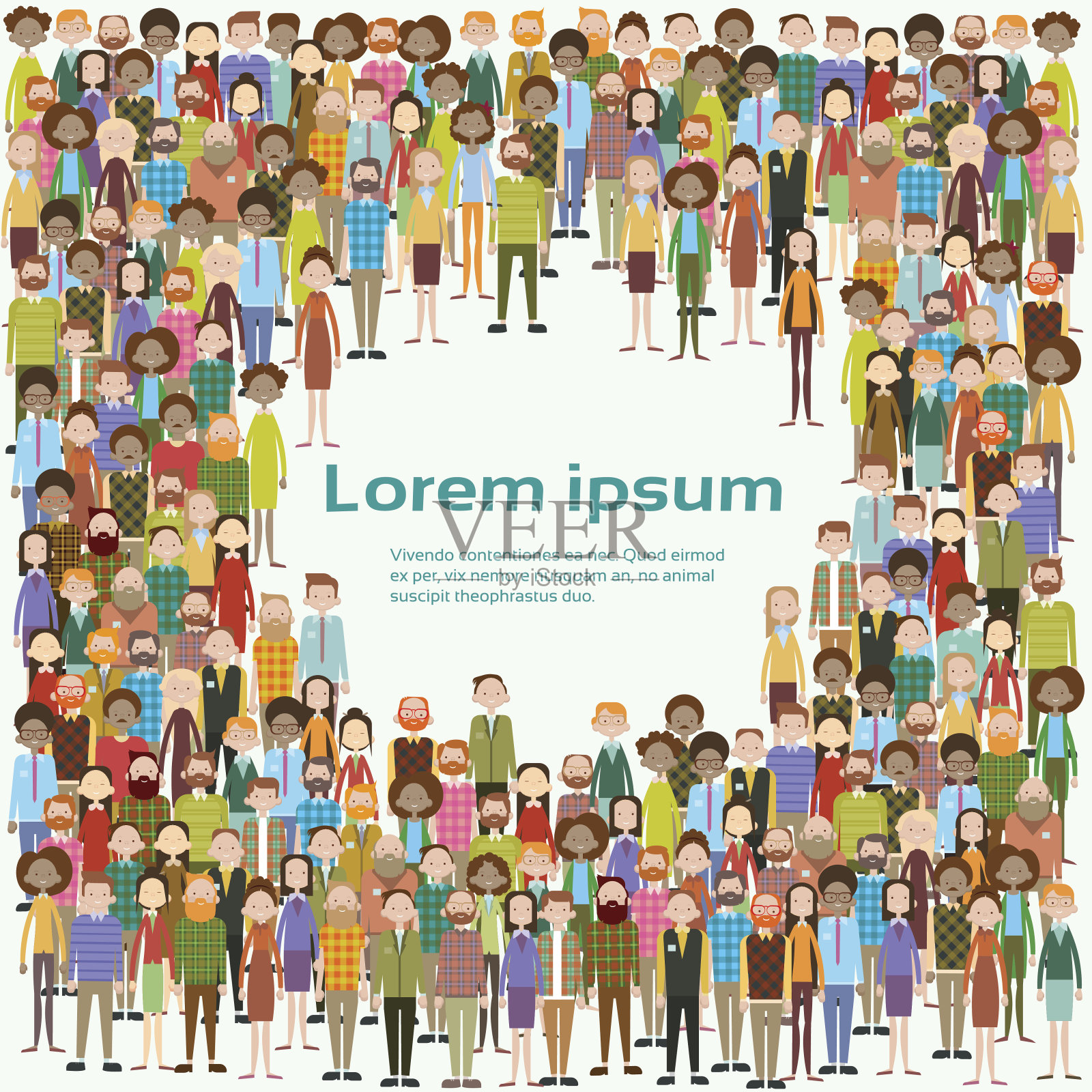 大人群的商人混杂着不同种族的人插画图片素材