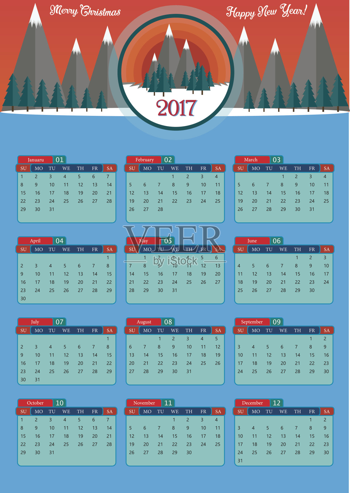 日历2017平矢量设计模板素材