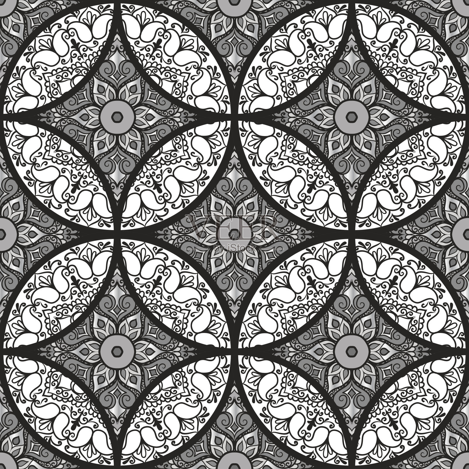 东方瓷砖无缝花纹插画图片素材