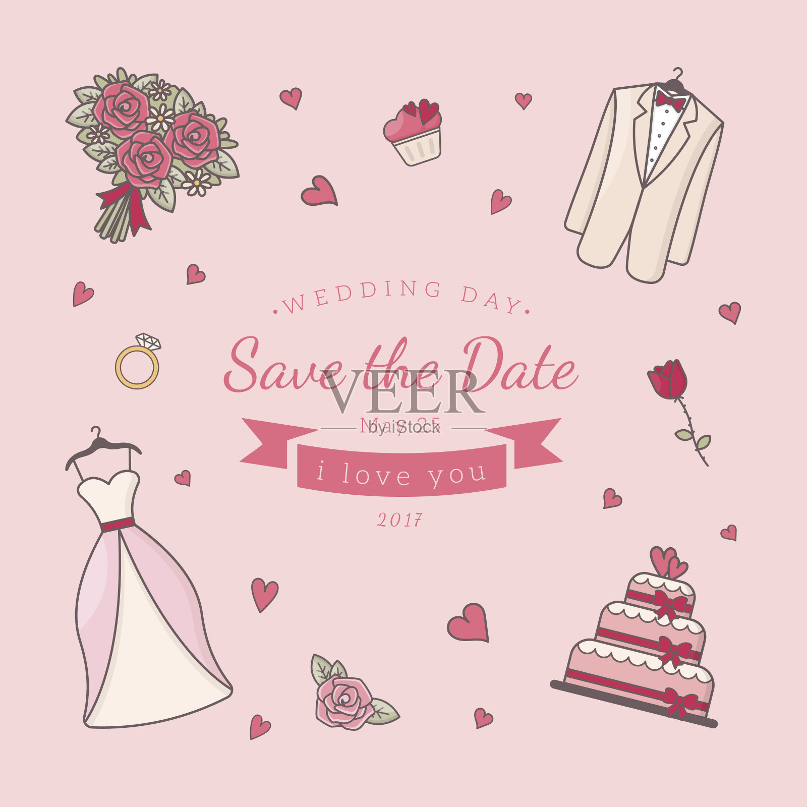 婚礼卡片模板。设计模板素材