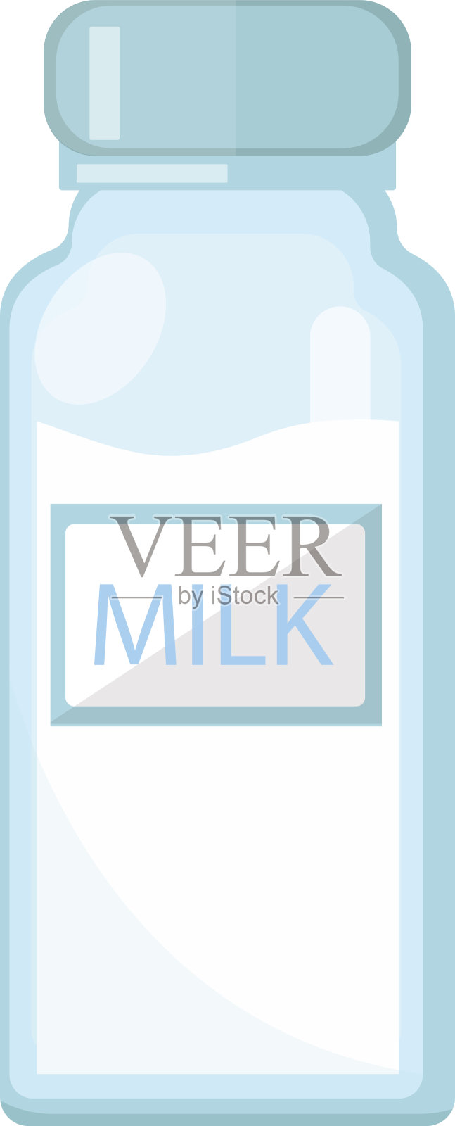 牛奶在一个玻璃瓶图标平坦的风格。孤立的在插画图片素材