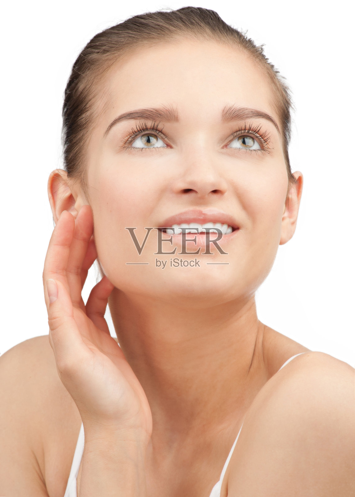 女人摸脸照片摄影图片