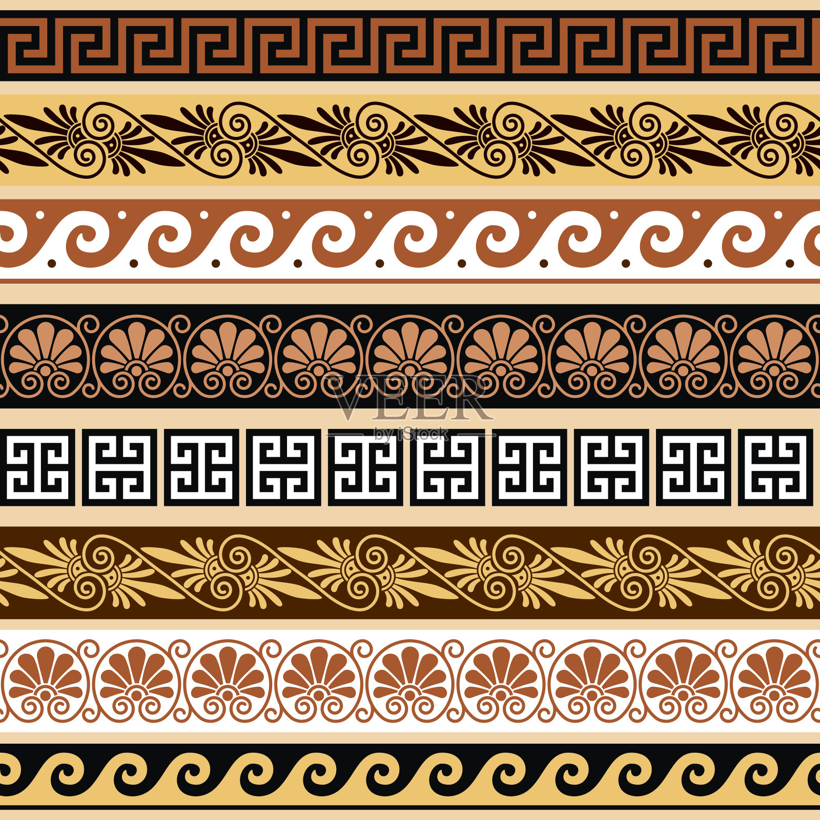 古希腊图案-一套无缝仿古边界插画图片素材