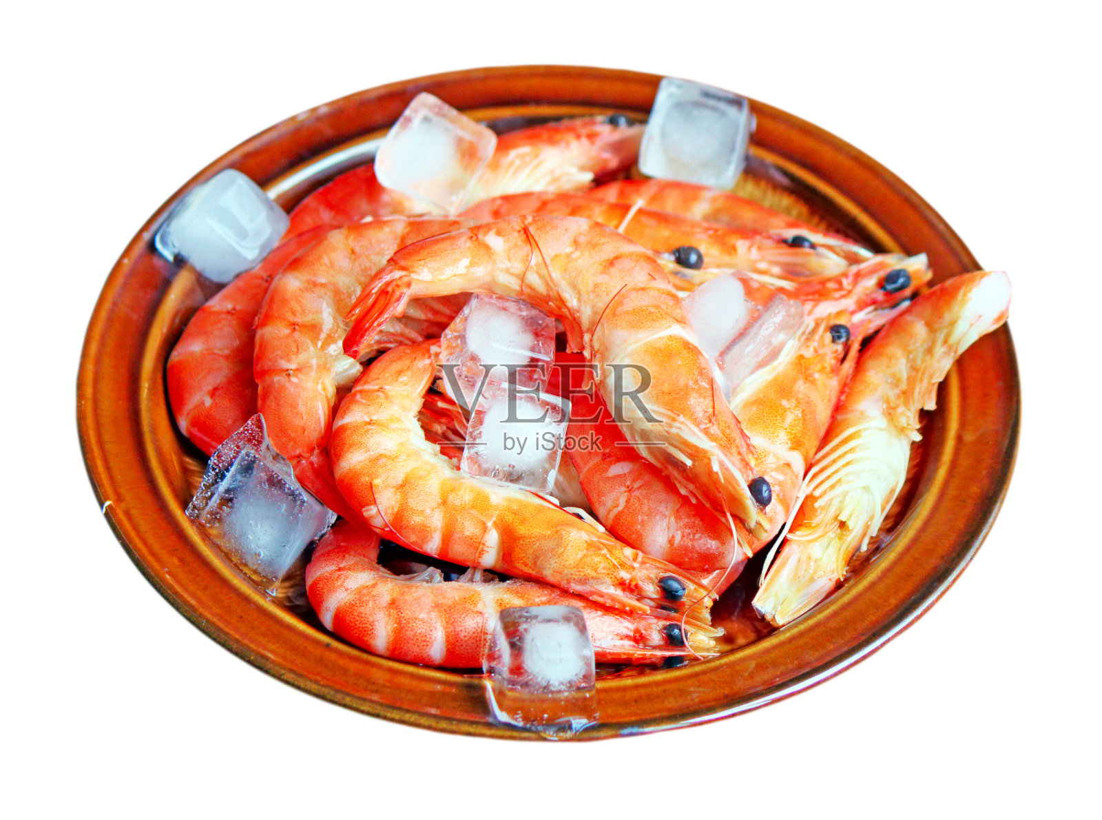 新鲜的红虾加冰在盘子里照片摄影图片