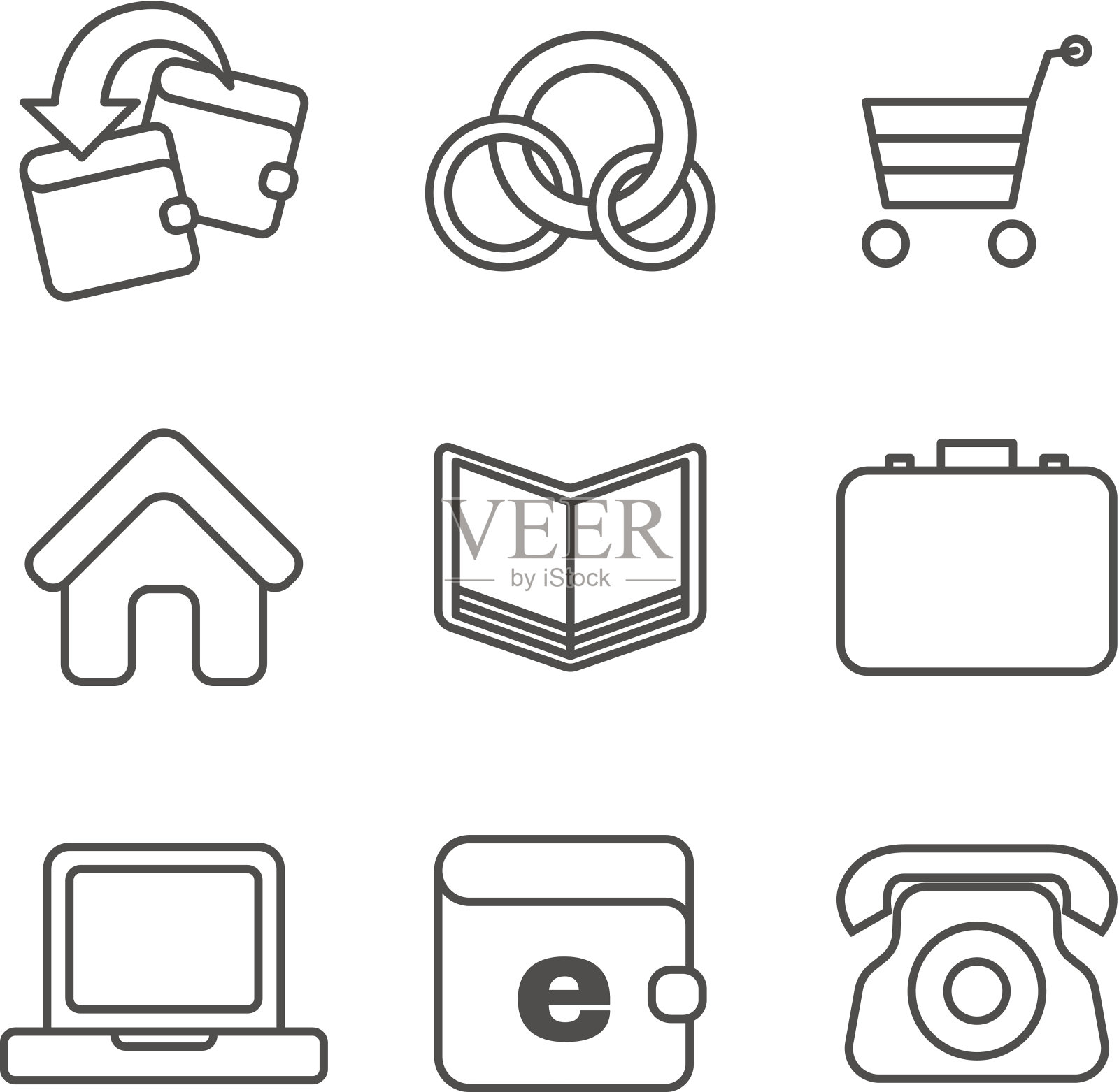 电子商务细线图标集。矢量图图标素材