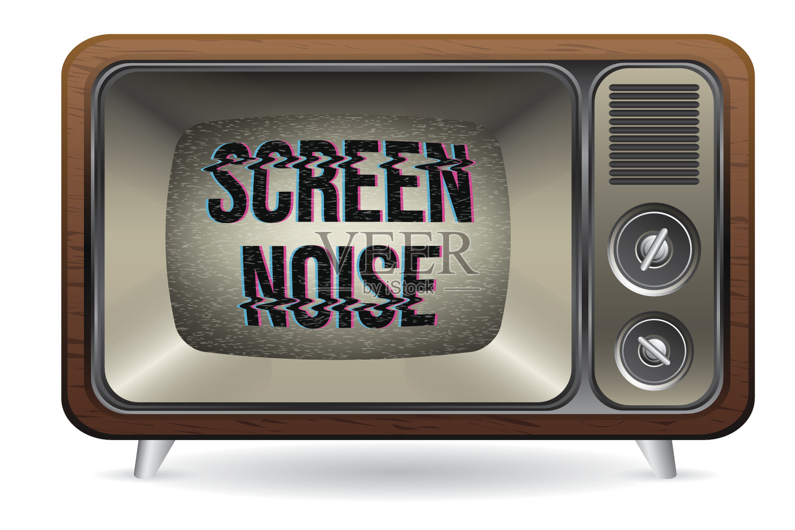 老式复古电视与屏幕噪音插图矢量，孤立设计元素图片