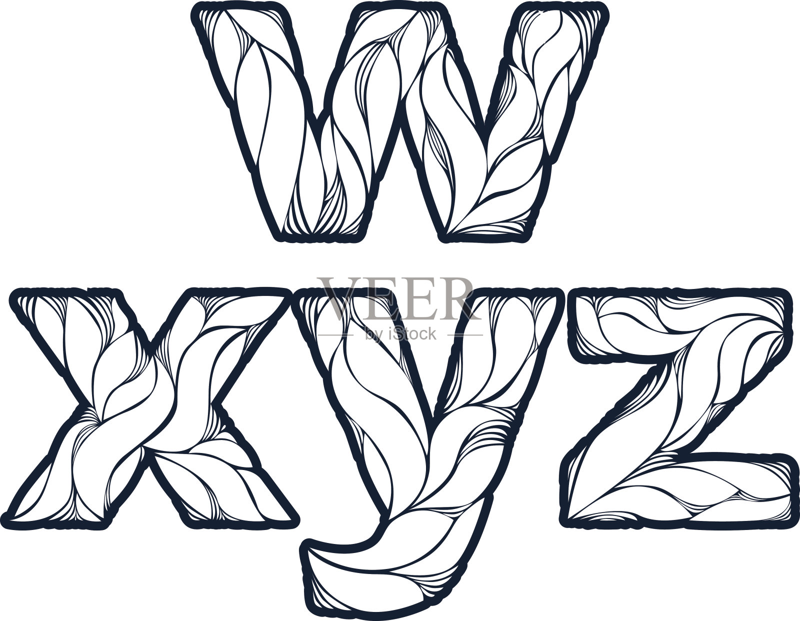 复古装饰字体美观，花式排版。W, x, y, z插画图片素材