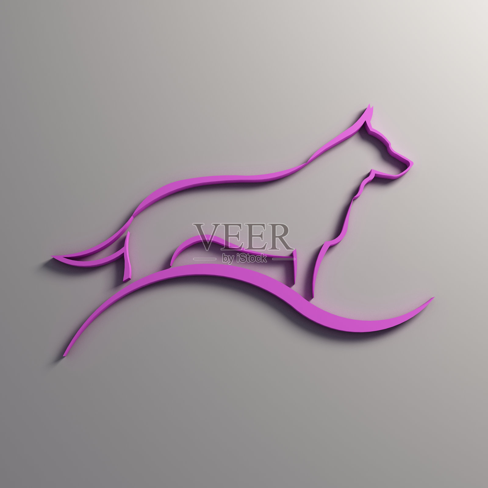 狗剪影在白墙。3D渲染插图插画图片素材