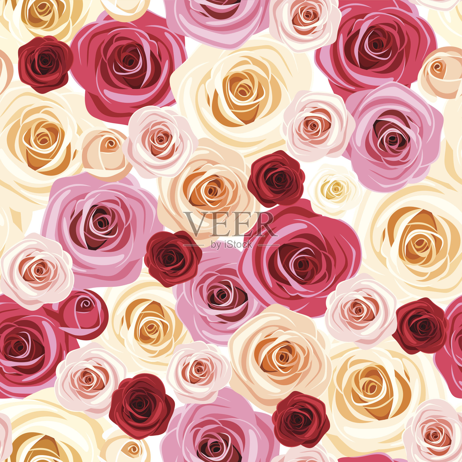 无缝图案与彩色玫瑰。矢量插图。插画图片素材