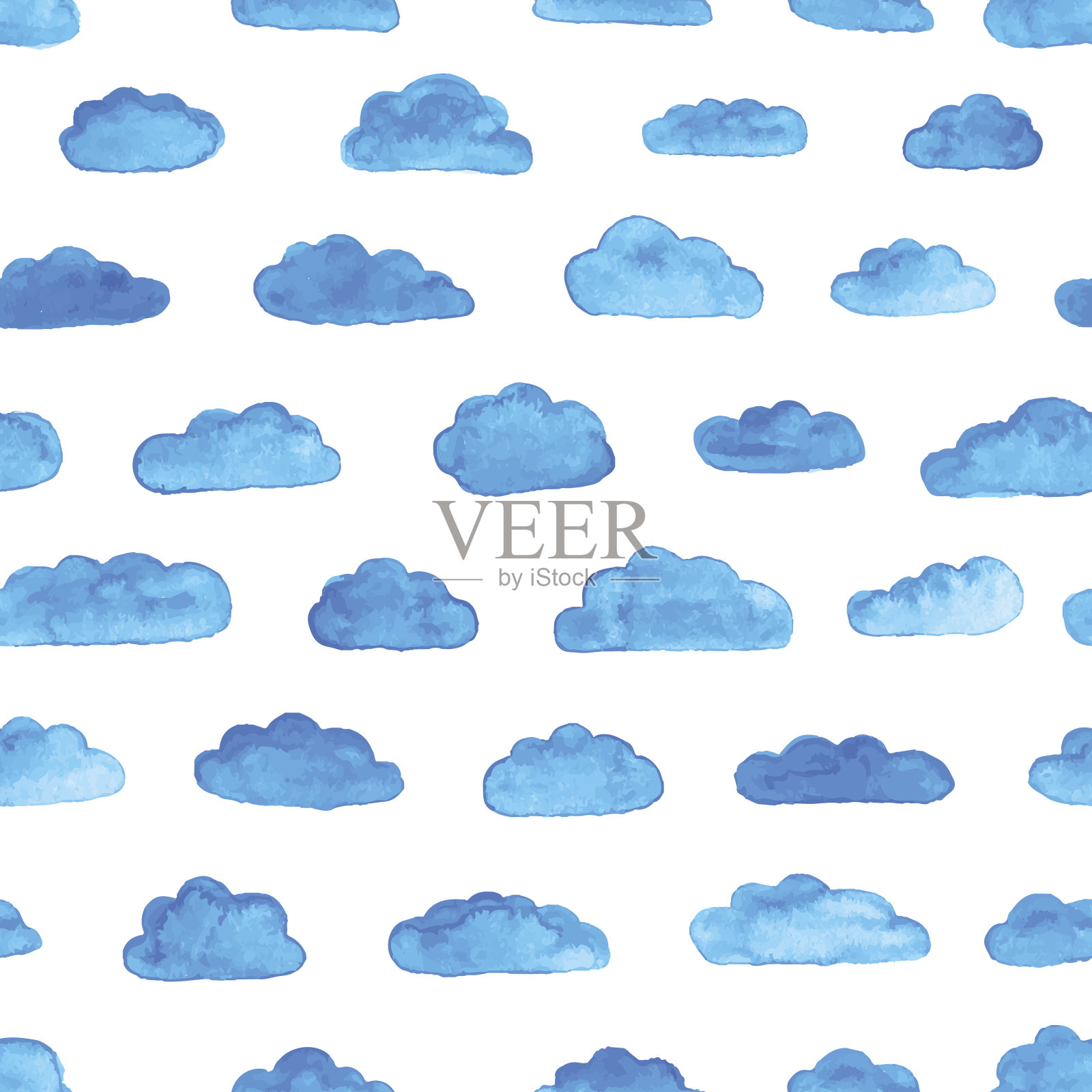 水彩云图案上的白色背景插画图片素材