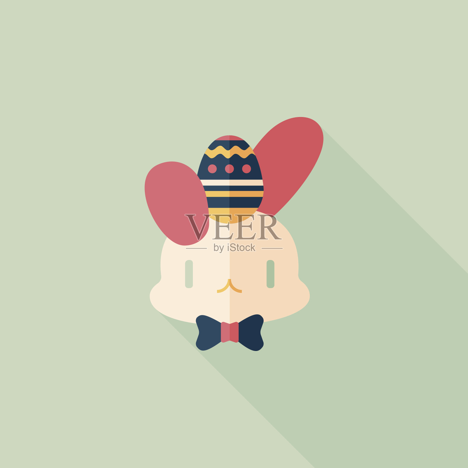 复活节兔子与长影子扁平图标，eps10插画图片素材