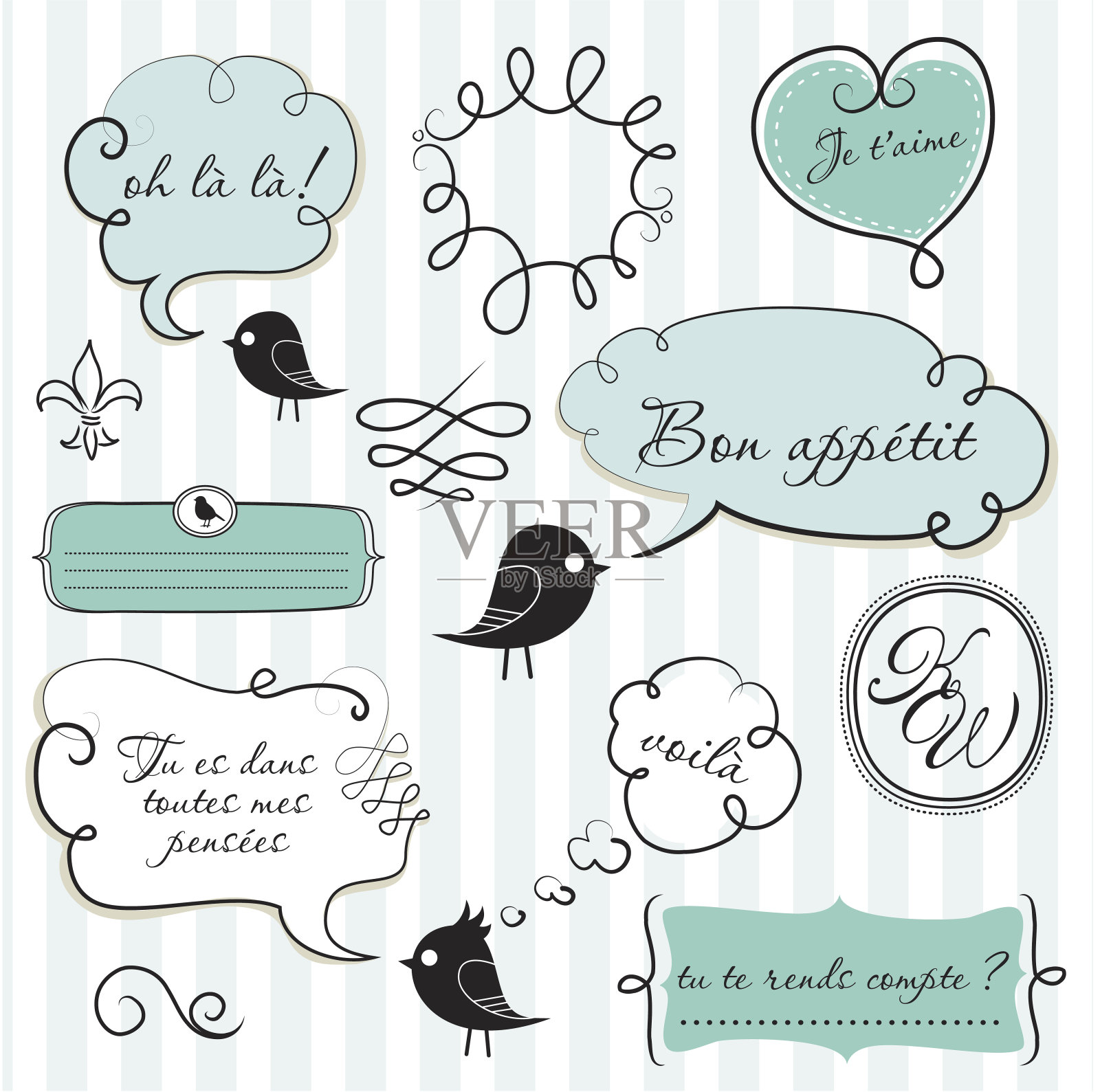 法语风格的演讲泡泡插画图片素材