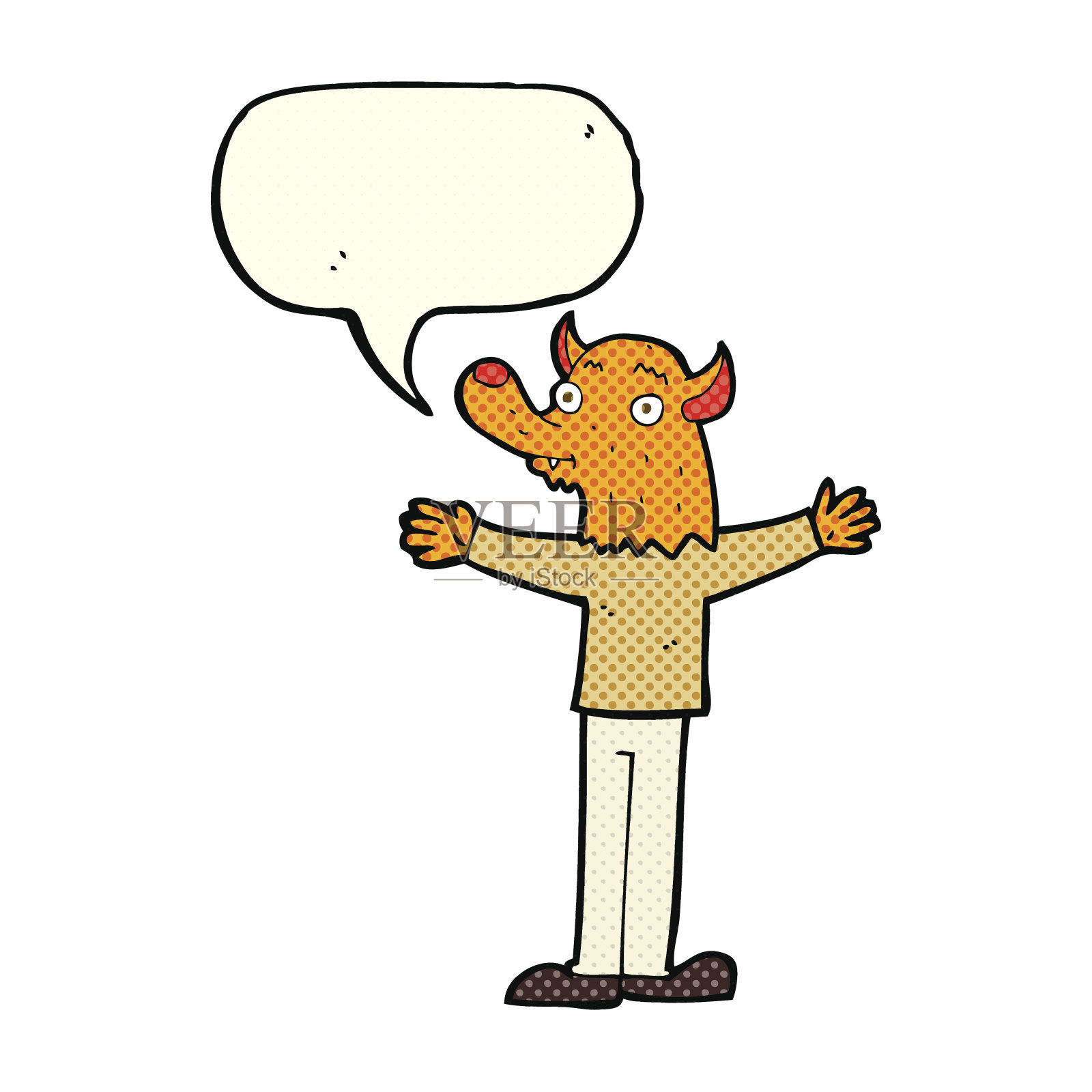 卡通友好的狐狸人与讲话泡泡插画图片素材