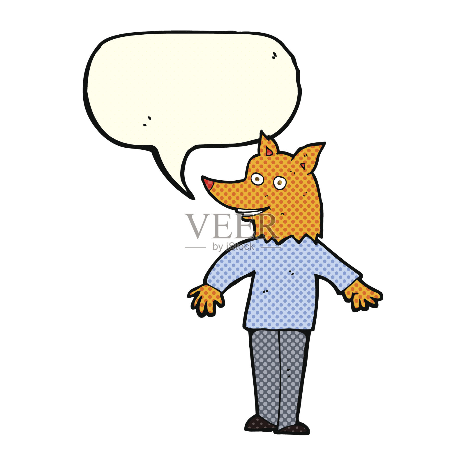 卡通快乐的狐狸和说话泡泡插画图片素材