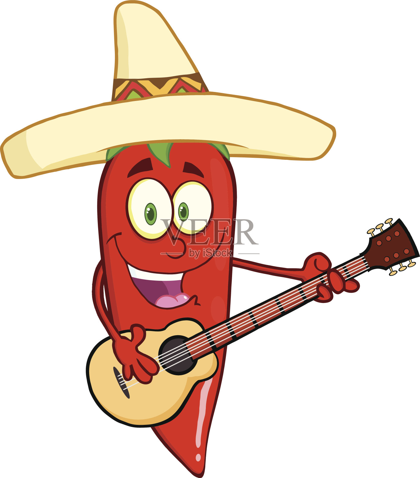 红辣椒和墨西哥帽弹吉他设计元素图片