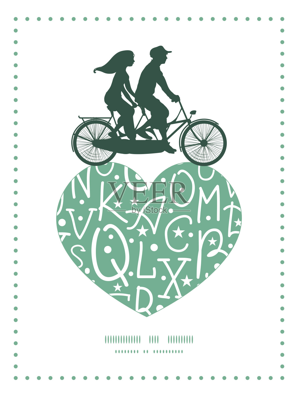向量白色绿色字母夫妇对双人自行车心脏插画图片素材
