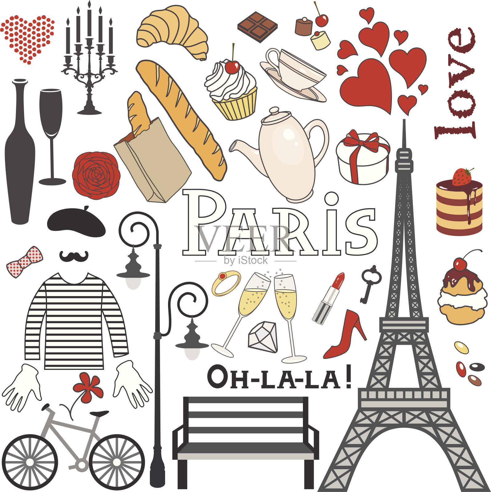 巴黎设置插画图片素材