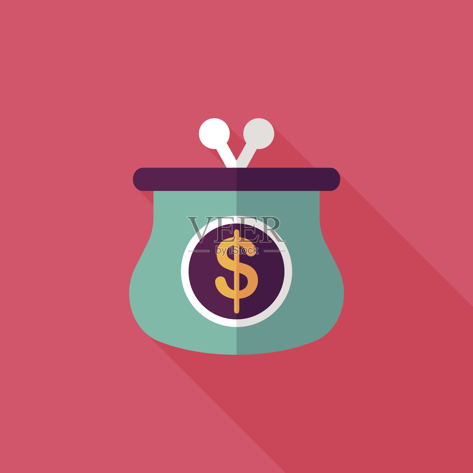 钱包扁平图标与长阴影，eps10插画图片素材