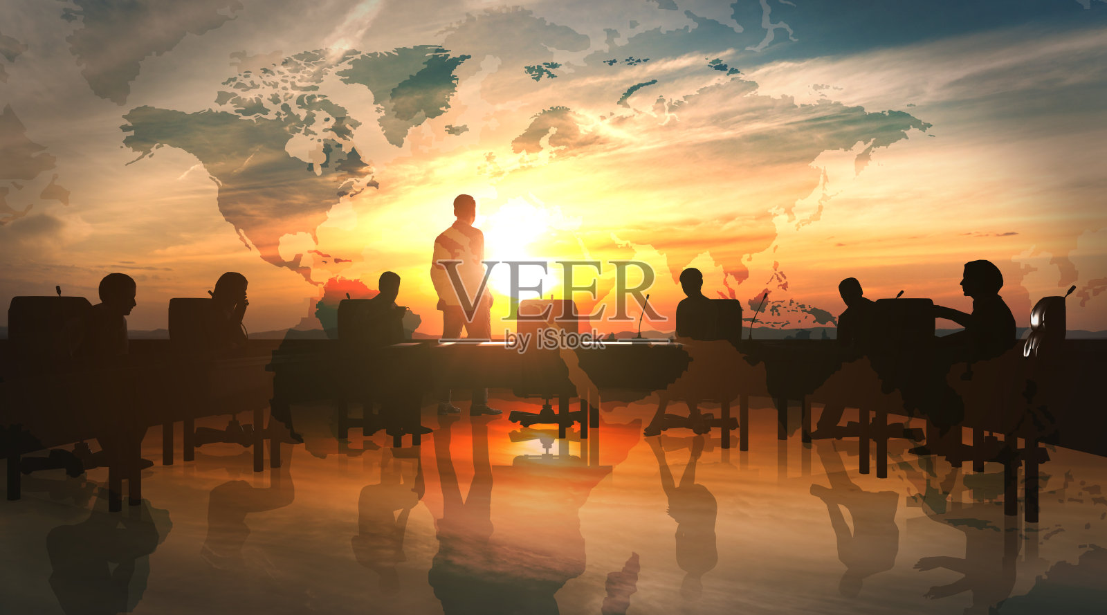 世界管理团队在办公室剪影照片摄影图片