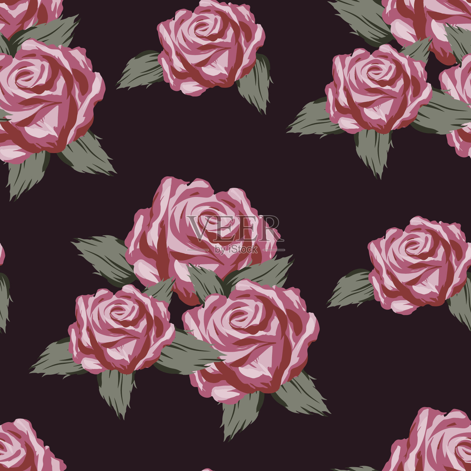 无缝玫瑰图案插画图片素材