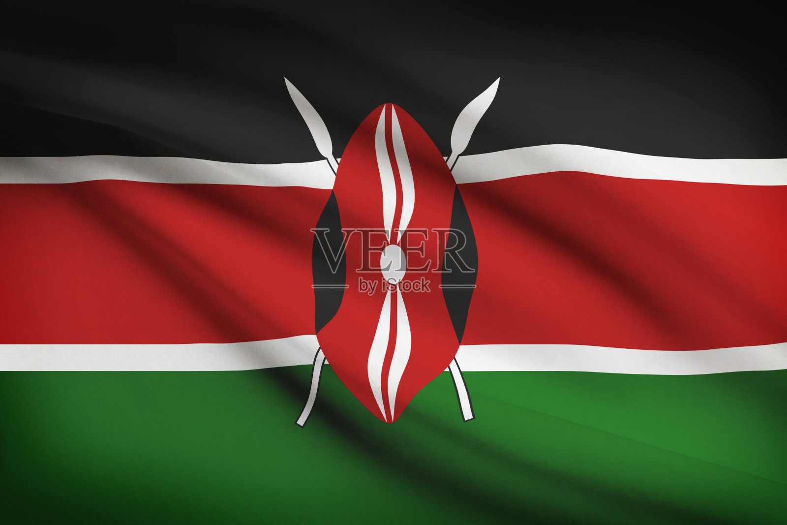 系列-皱褶的旗帜。肯尼亚共和国。照片摄影图片