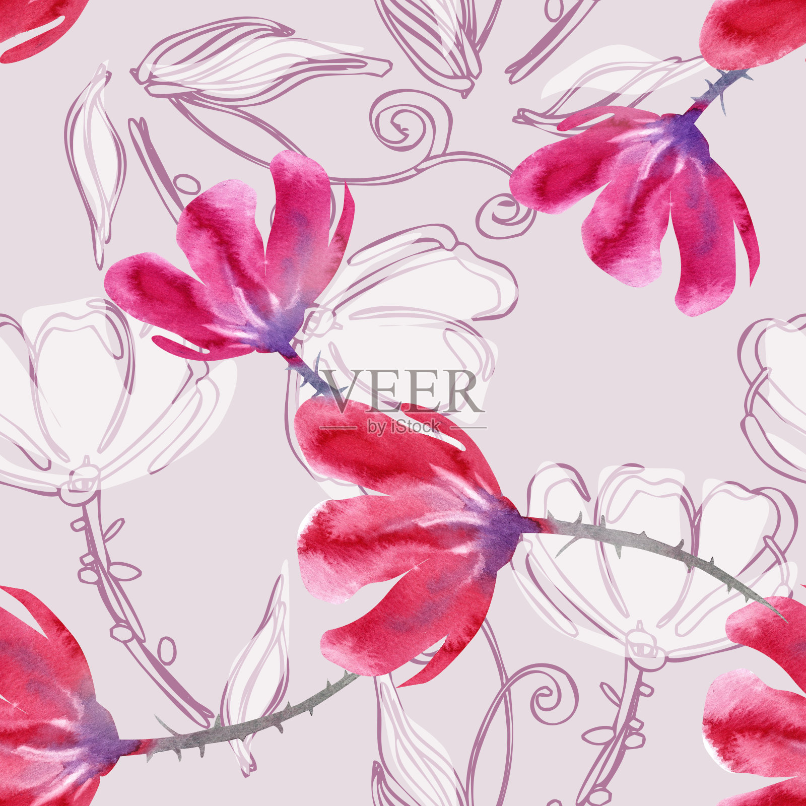 水彩花朵无缝图案照片摄影图片