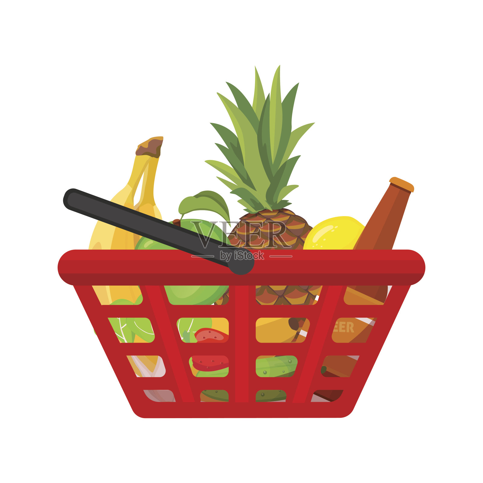 装食物的购物篮。向量的卡通插图插画图片素材