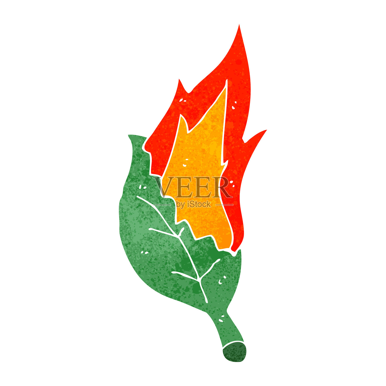 复古卡通燃烧树叶设计元素图片