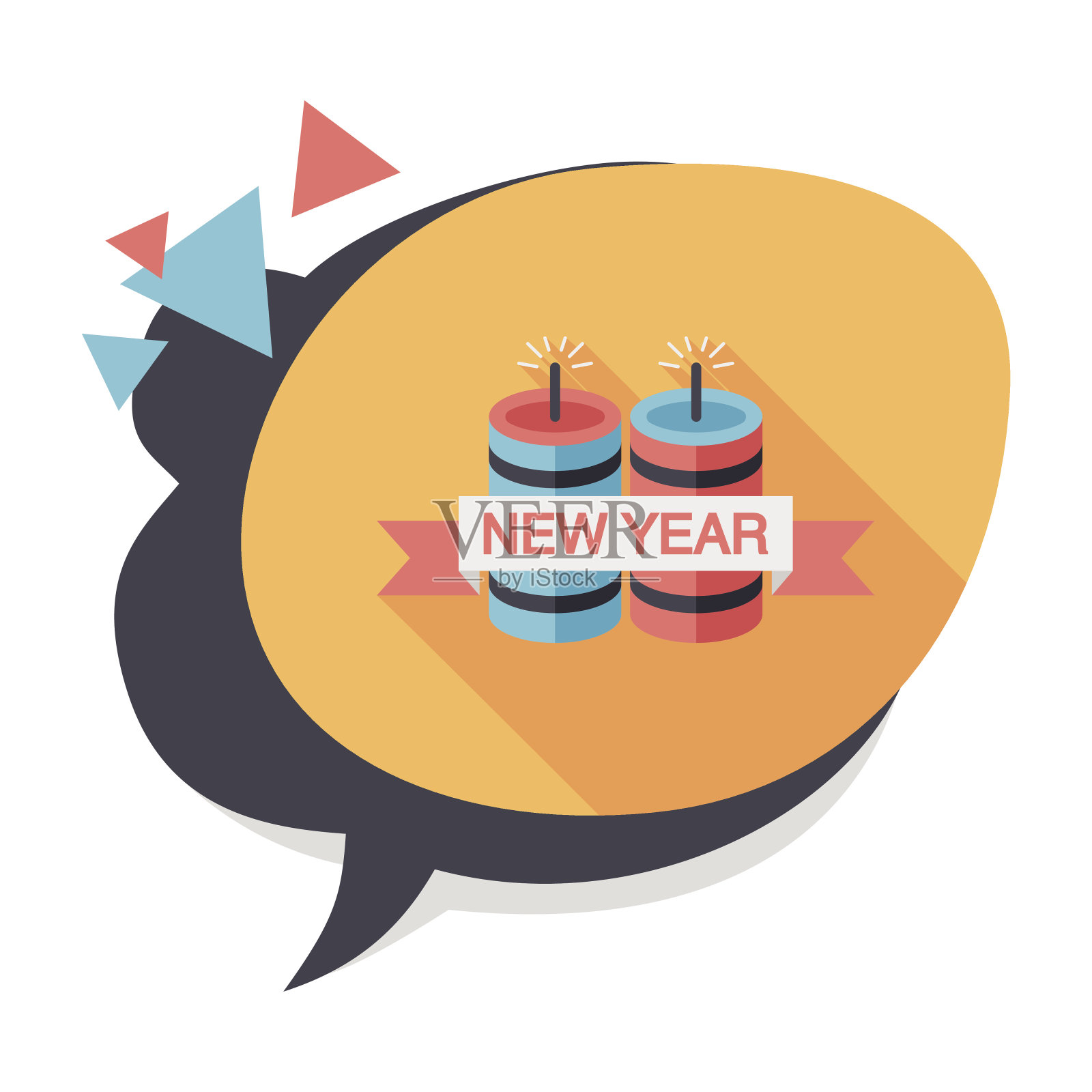 中国节日的对联与灯笼扁平图标与长阴影插画图片素材