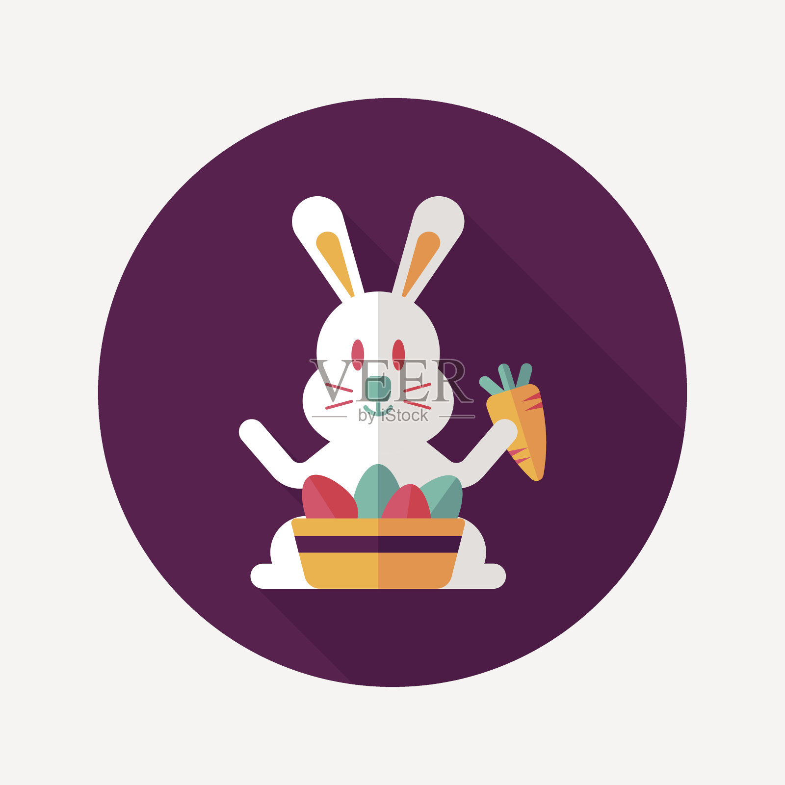 复活节兔子与长影子扁平图标，eps10设计元素图片