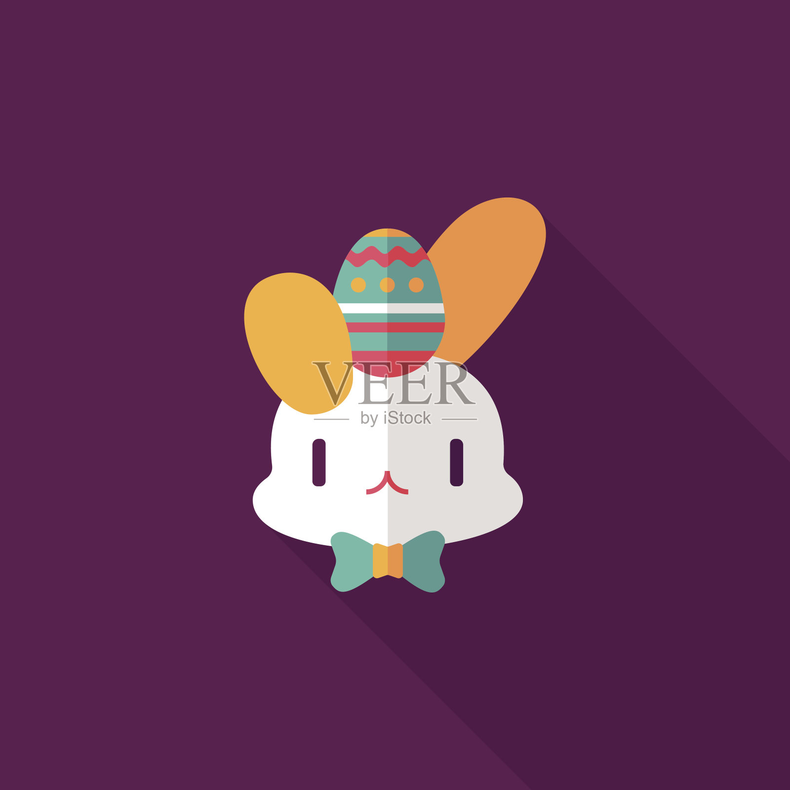 复活节兔子与长影子扁平图标，eps10插画图片素材